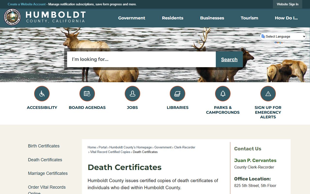 Humboldt County death certificates page