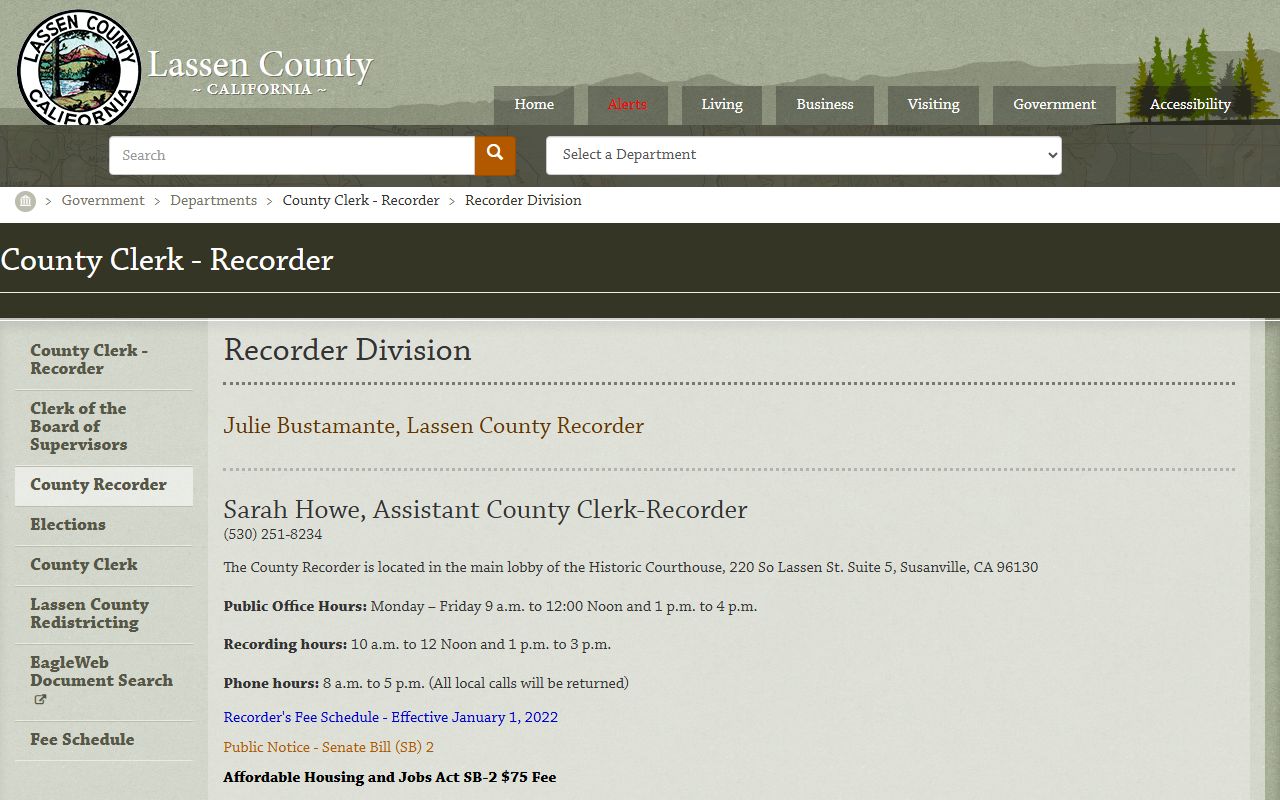 Lassen County recorder division website