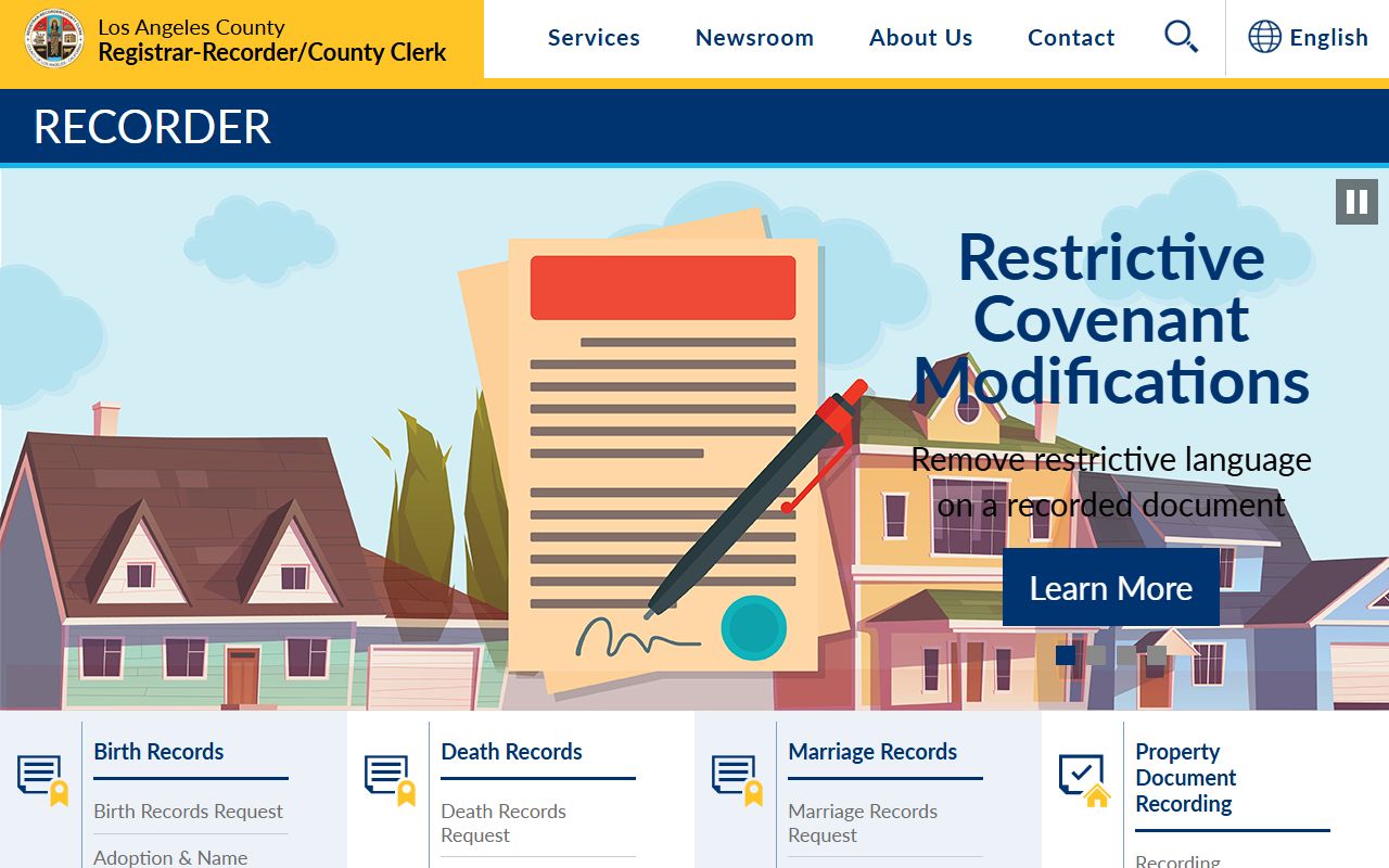 Los Angeles County Registrar-Recorder vital records request page