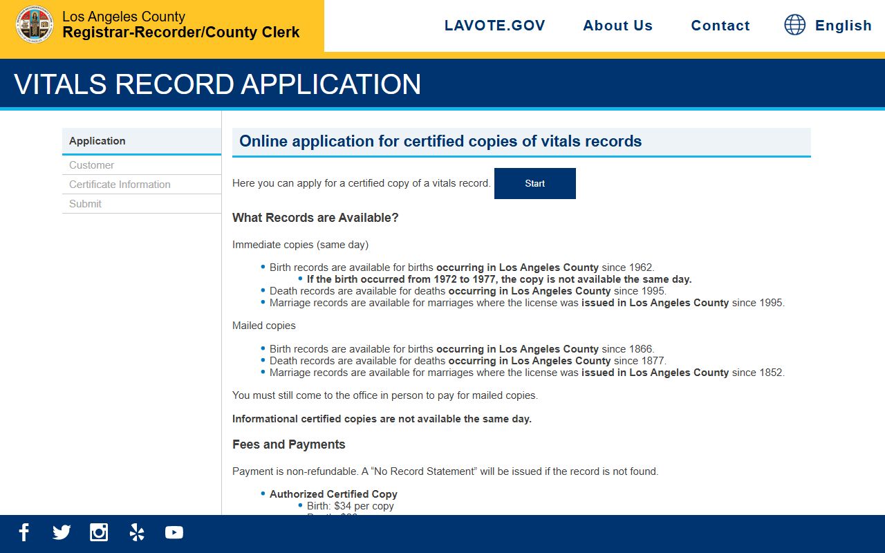 Los Angeles County online death records ordering system