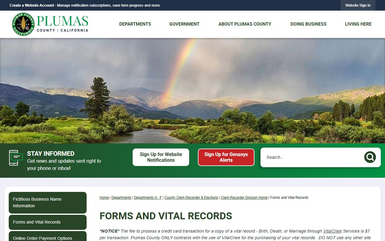 Plumas County vital records page